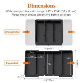 Lifewit Utensil Organizer for Kitchen Drawers, Expandable Cooking Utensil Tray, Adjustable Cutlery Silverware Flatware Holder, Plastic Spatula Tools and Gadgets Storage Divider, Black, 13"-22" x 15"