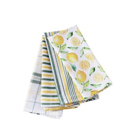 ACCENTHOME Cotton Kitchen Towels Set of 4 - Absorbent Dish Towels Set | Tea Towels | Bar Towels | Lemon Yellow Printed Kitchen Dish Towels - Multi Purpose Kitchen Linen, Drying Dish Hand Towels 20x28