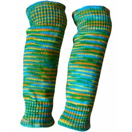 NATURAL FLOW Fair Trade Wool & Fleece Lining Boho Slouch Hand Knit Leg Warmers Dance Ballet (Orange/Green Mix)