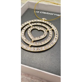 Liz Claiborne Designer Holiday Ornament Gold Heart w/ Clear Rhinestones