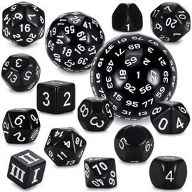 CiaraQ DND Polyhedral Dice Set (15pcs) D3-D100 Game Dice with Dice Bag for Dungeons and Dragons Role Playing Table Games (Black & White)