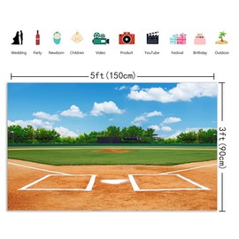 5x3FT Baseball Backdrop Baseball Field Stadium Photo Background Sport Theme Birthday Baby Shower Party Decoration Outdoor Party Boys Adults Portrait Baseballs Game Banner