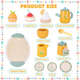 Farnirvana Children's Wooden Tea Set, Kitchen Accessories, Wooden Tea Set, Kitchen Toy, Role Play Gift for Girls, Boys, Tea Party Set, Gift for Boys and Girls from 3 Years (Yellow)