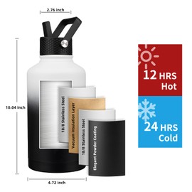 YONICOER Insulated Water Bottle 64oz,Triple Wall Vacuum Stainless Steel(Dishwasher Safe),Leak Proof & Non-BPA,Flask Jug with Paracord Handle & Straw Spout Lids Sports Gradient black