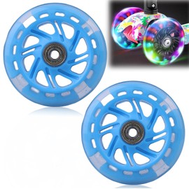 Leikurvo Pack of 2 Luminous Scooter Wheels: 100 mm LED Light Wheels, LED Scooter Replacement Wheels, Wheels with ABEC, 9 Ball Bearings, Suitable for All Scooters with 100 mm Wheels (Blue)