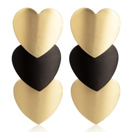 QUSIJIA Gold Black Fashion Long Statement Drop Earrings Multi Heart Drop Dangle Earrings Geometric Drop Earrings For Women (heart)