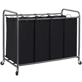 STORAGE MANIAC Laundry Sorter 4 Section, 47.8 Gal (181 L) Laundry Hamper with Wheels, Clothes Divider Basket Sorter, Clothes Separator Hamper Cart with Wheels and Removable Bags, Black