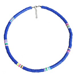 Pingyongchang Surfer Choker Boho Jewelry Lightweight Colorful African Vinyl Disc Beads Necklace for Women Men-Blue