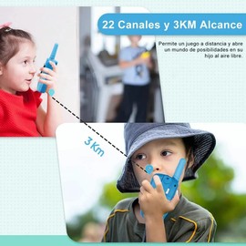 2Pzs Walkie Talkies para Niños, Walkie Talkie Radio de 22 Vías con 3 Millas Largo Alcance, Juguete Camping con Linterna y LCD Retroiluminada, Regalo Navidad Juguete para Niño y Niña 3-14 Años, Azul