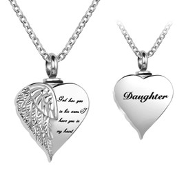 YSAHan Angel Wing Urn Necklace Ashes Daughter Heart Cremation Memorial Pendant Engraved God Has You in His Arms I Have You in My Heart
