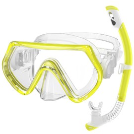ZipAura Goggles for Kids 3-14, Snorkeling Gear for Kids, Anti-Fog 180° Clear View, Snorkeling Mask and Dry Top Snorkel Combo Set, Swimming Goggles with Nose Cover (Yellow)