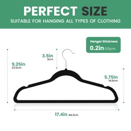 InfiniPower 50 Pack Velvet Hangers, Heavy Duty Clothes Hangers for Coat, Pants & Dress, Non-Slip Hanger Set with Shoulder Notches, 360° Swivel Hook, Space Saving Felt Hangers, Black