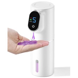 Automatic Soap Dispenser,Liquid Soap Dispenser for Bathroom Kitchen Sink,USB Type-C Rechargeable,Hands-Free Touchless,LED Screen Display,5-Level Adjustable,320ML 10.8OZ (White)