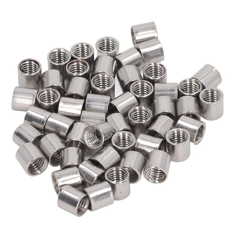 50Pcs Coupling Nut Round 304 Stainless Steel Rod Connector Nut