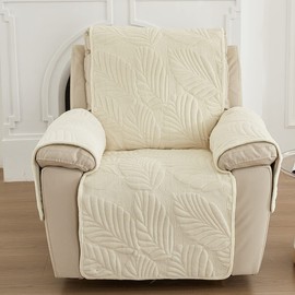 vctops Palm Leaves Velvet Plush Quilted Recliner Chair Cover Anti-Slip Super Soft Furniture Protector with Elastic Straps for Kids, Dogs, Pets, Cream