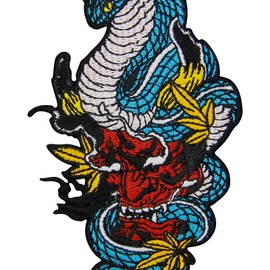 Zegin The King Cobra Hannya Oni Mask Patch Embroidered Applique Badge Iron On Sew On Emblem