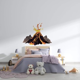Vinyl Kids Bedroom Living Room Volcano Hot Magma Lava Cartoon Design Adhesive Wall Decal Sticker - 16" x 20" Home Art Volcanic Eruption Mountain Like Earth's Mass Object Decoration