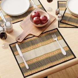 Encasa XO Madurkathi - Juego de 4 manteles individuales tejidos a mano, 30 x 42 cm, manteles individuales tejidos de color negro para mesa de comedor, cocina y decoración al aire última intervensión