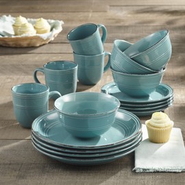 American Atelier 16 Piece Madelyn Blue Dinnerware Set, Aqua