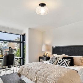 Jolydoly Semi Flush Mount Ceiling Light,Vintage Lighting Fixture,Black Hallway Light Fixtures,Globe Glass Ceiling Light,Kitchen Lighting Fixtures for Bedroom Bathroom Entryway Closet Porch