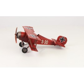 Décoration Tôle Avion biplan rouge Baron Nostalgie Rétro Vintage, Largeur 25 cm