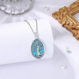 Tree of Life Necklace, Sterling Silver 925, Tree of Life Pendant Chain for Women, Tree of Life Jewellery, Gifts for Women, Girls, Mum, Sterling Silver, Turquoise