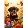 Rottweiler Puppy in a field of colorful flowers Notebook -