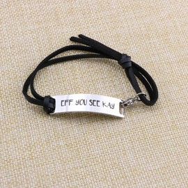 Adjustable Bracelet Inspirational Leather Bar Engraved Christmas Gifts for Friendship Eff You See Kay