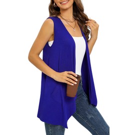 Royal Blue Cardigan Vest for Women Sleeveless Casual Summer Draped Open Front Kimono Cover Up with Pockets Womens Vests Lightweight High Low Hem,M