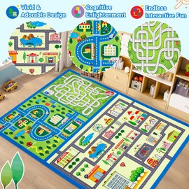 GarveeHome Washable Kids Play Rug 4x6 Feet Kids Carpet Play Mat Car Play Rug, City Life Traffic Road Children Educational & Game Area Rug for Toddler Boys Girls Bedroom Playroom Classroom Nursery