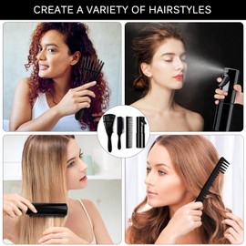 4pcs Curly Hair Brush Set for Adult & Kids Wet or Dry, Detangling Brush for 3/4ABC Hair with Detangler Spray Bottle & Wide Tooth Comb (3+1, Black)