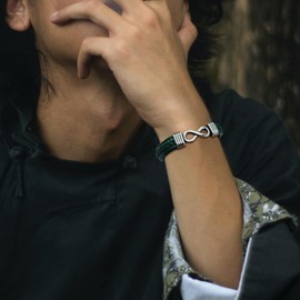 Raymard Mens Infinity Bracelet - Premium Leather Bracelet for Men with Stainless Steel Clasp - Leather - Green