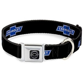 Buckle-Down Seatbelt Buckle Dog Collar - Chevy Bowtie Logo Repeat Black/Blue - 1.5" Wide - Fits 18-32" Neck - Large