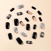 24Pcs Christmas Press On Medium Square Black Fake Nails With
