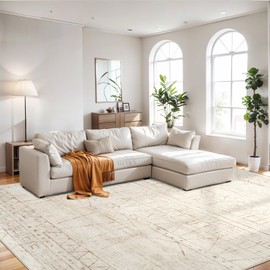 Area Rug Living Room Washable Rug：6x9 Large Modern Abstract Non-Slip Indoor Thin Low Pile Carpet for Living Room Bedroom Dining Room Office Farmhouse Decor Beige