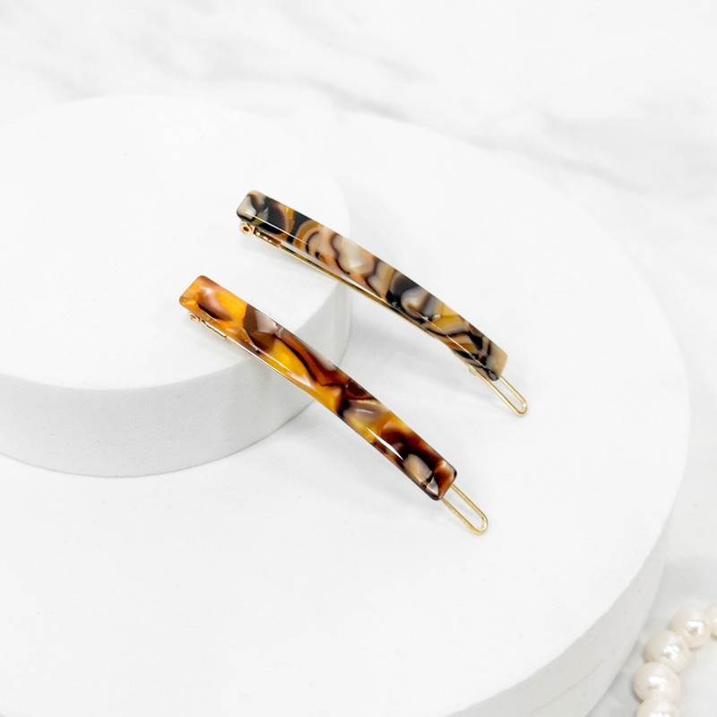 (2 types) Marble Square Straight Point Snap Pin Beige Brown