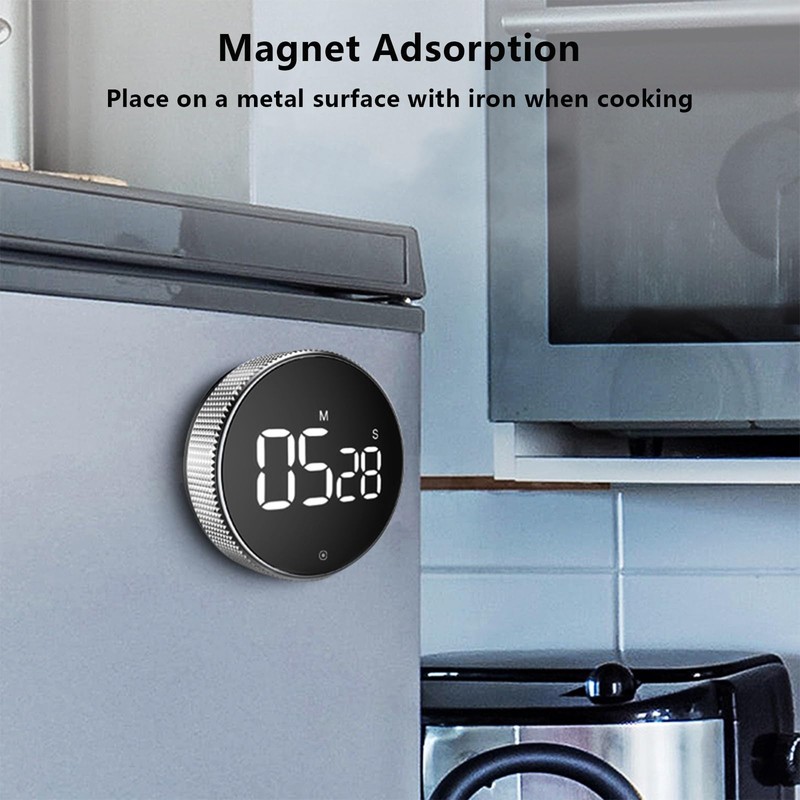Magnetic Digital Kitchen Timer with LED Display, 3-Level Volume Adjustable