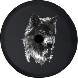 Caps Supply JL Tire Cover Wild Grey Wolf Blue Eyes Adventure Fun 4x4 Off Road (Fits: JL Accessories Sport with Back-Up Camera) 32 Inch 245/75r17, 255/70r18