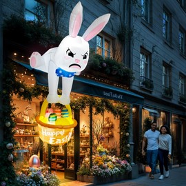 GUDELAK 8FT Easter Inflatables Outdoor Decorations Climbing Inflatable Bunny Decor, Inflatable Bunny Basket with Eggs Decor, Easter Blow Ups for Outside Roof Yard Shop Lawn Fence