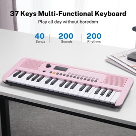 MK-2 37 Keys Kids Keyboard Piano, Portable Small Keyboard with 40 Songs, 200 Sounds, with MIDI Function, LED Display & Dual Speakers, Compact Mini Music Piano for Kids/Beginners (Pink)