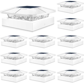 Peasur 4x4 Solar Post Cap Lights Outdoor with 3 Modes, 12 Packs White Fence Light Solar Powered Waterproof for Wood/Vinyl Posts for Deck Yard Garden Patio Outside