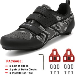 Unisex Cycling Shoes Compatible with Peloton Indoor Riding Road Bicycle with Delta Cleats Outdoor Pedal Bike Shoes(C_Black,42)