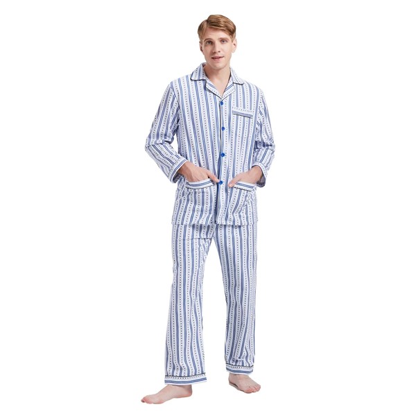 Amaxer Flannel Pyjamas Men's 100% Cotton Pyjamas with Button Placket