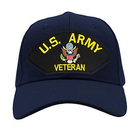 PATCHTOWN US Army Veteran Hat/Ballcap Adjustable-Back One Size Fits Most (Navy Blue, Add American Flag)