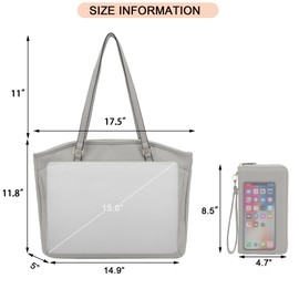 YZAOLL 15.6 Inch Laptop Tote Bag for Women,Water-resistant Vegan Leather with Anti-Scratch Padded Sleeve,Lightweight Multi-Pocket Work Bag for Business Travel,College,Office Essentials,Grey