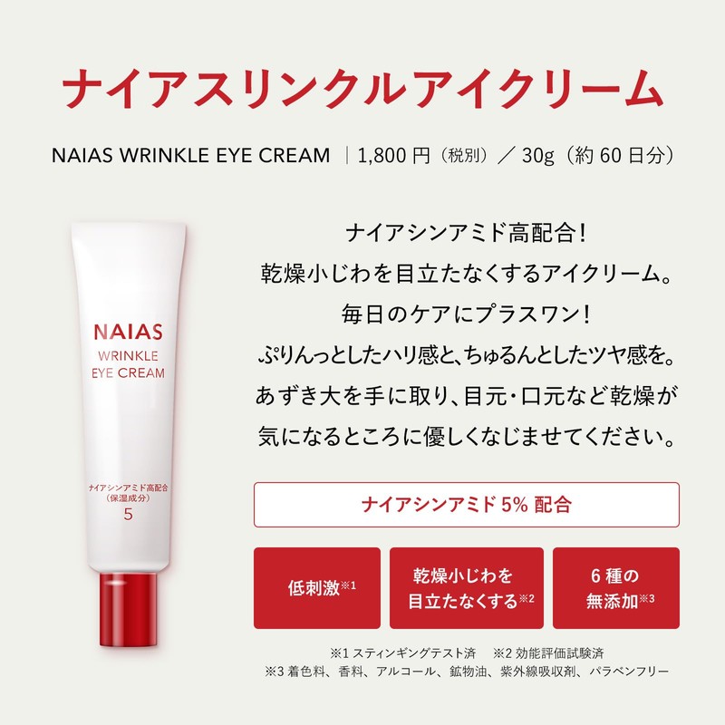 NAIAS Wrinkle Eye Cream, 1.1 oz (30 g), 5% Niacinamide