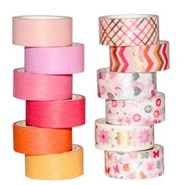 YUBX VSCO Gold Pink Washi Tape Set for Crafts, Journals, Bullet Journals, Planners, Scrapbooking, Packaging (Pink Tone)