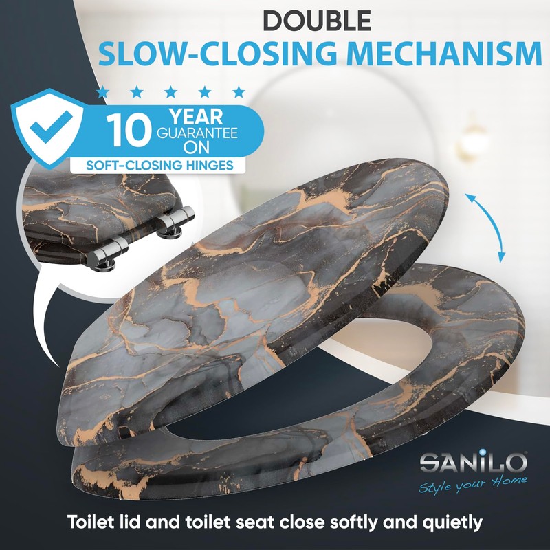 SANILO Wooden Toilet Seat with Soft Close [ROUND] - Decorative,