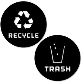 Recycle and Trash Sticker Vinyl Modern Logo (2.75" x 2.75" 1 ea.) Symbol to Organize Trash cans or Garbage containers and Walls - XSmall - Black Gloss