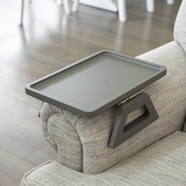 Shamrock Home Bamboo Trayble Couch Arm Table, Clip On Tray Sofa Table for Couches. Sofa Arm Tray, Armchair Table for TV Dinners, Remotes, Drinks and Snacks - 13.75 x 9.5inch, Grey